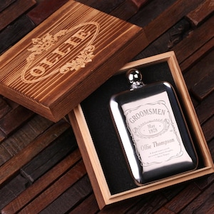 Personalized 6 oz Stainless Steel Metal Whiskey Scotch Flask Unique Men Christmas, Groomsmen, Man Cave, 21st Birthday Gift