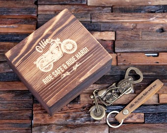Biker Bottle Opener Personalized Leather Keychain, Biker Helmet