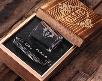 Personalized Engraved Monogrammed Pocket, Shot Glass Knife with Gift Box Groomsmen, Father's Day Gift For Men (024903)