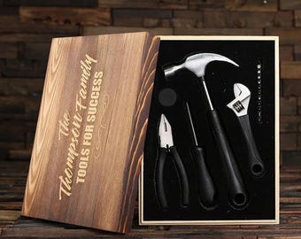 Personalized Tool Set with Hammer, Pliers and other Tools Monogrammed Engraved Box Construction Worker Carpenter Handyman Tool Kit