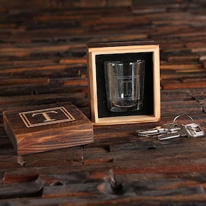 Personalized Shot Glasses with Wood Box Groomsmen, Best Man, Man Cave Gift Barware