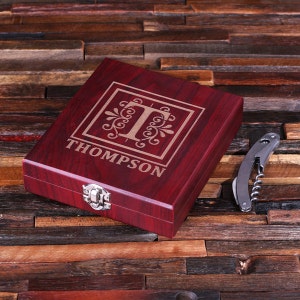 Personalized 5pc Wine Accessories Tool Kit Gift Set Engraved or Monogrammed on Wood Not Cheap Looking 024348 image 4