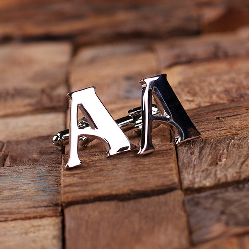 Initial A Personalized Men/'s Classic Cuff Link with Wood Box Monogrammed Engraved Groomsmen Best Man Father/'s Day Gift