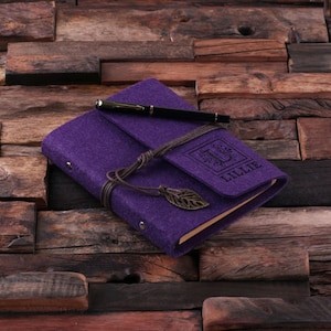 Purple Monogrammed Personalized Felt Engraved Notebook Diary, Journal, Sketchbook , Bridesmaid Holiday Christmas Customized Gift