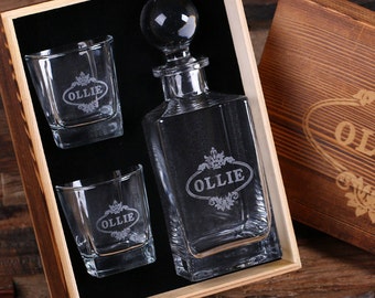 Whiskey Decanter Bottle with Wood Box