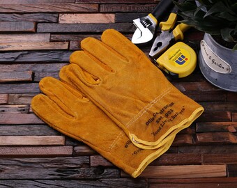 Personalized Leather Suede Gardening, Construction Worker Gloves Gift for Men (024427)