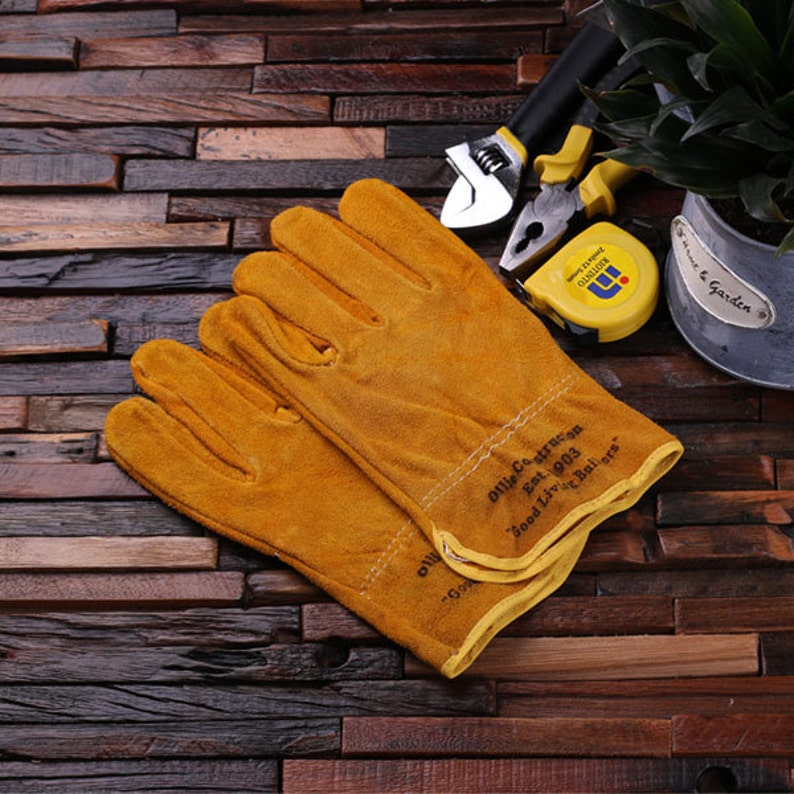Personalized Leather Suede Gardening, Construction Worker Gloves Gift for Men 024427 image 1