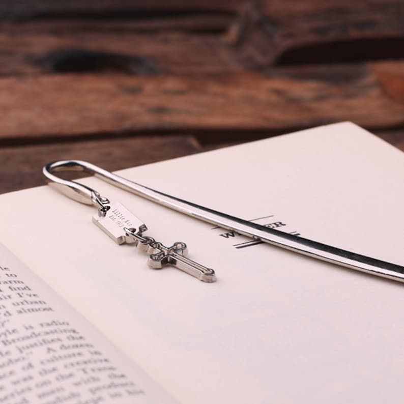 Personalized Stainless Steel Bookmark Monogram Engraved Cross Etsy