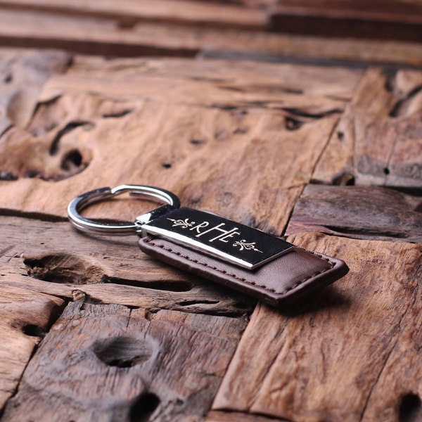Personalized Leather Key Chain Monogrammed Groomsmen - Etsy