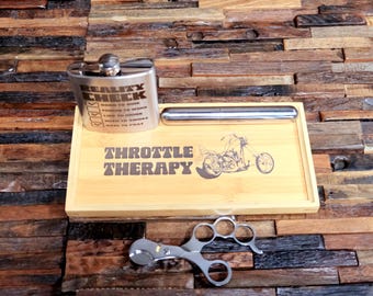 Biker Flask, Cigar and Cutter Gift Set for Motorcycle Enthusiast, Biker Lover, Gift for Biker Boyfriend, Gift for Biker Dad, Gag Biker Gift