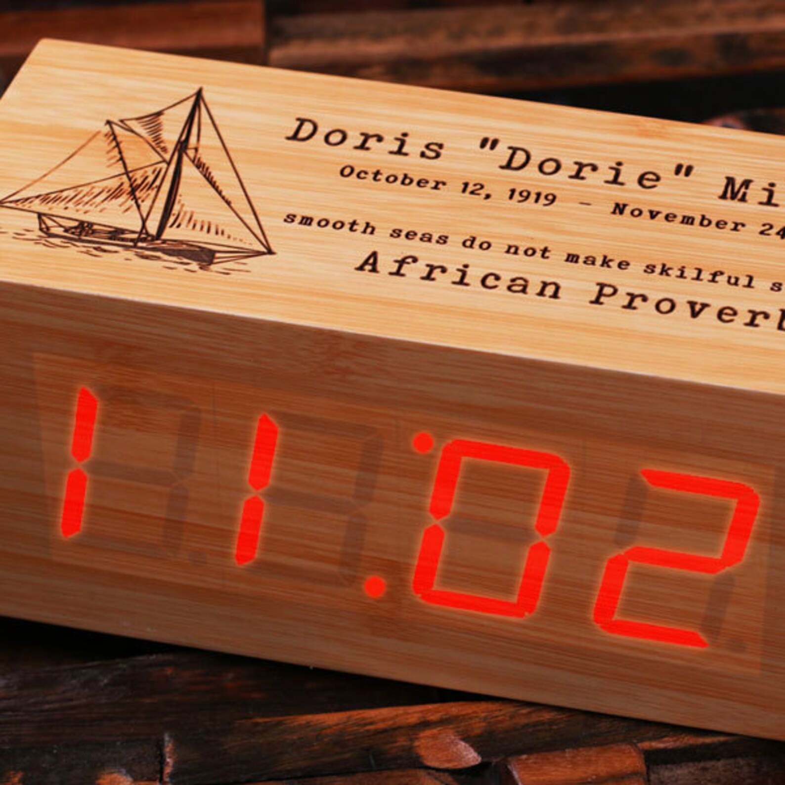 Engraved Personalized Digital Wood Alarm Clock Customized Etsy