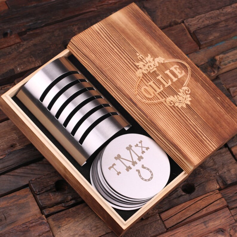 Personalized Engraved Stainless Steel 6pc Coasters Set With Etsy