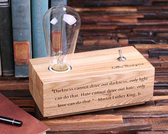 Edison Lamp Engraved Personalized Custom Handmade Wood Desk Lamp With Vintage Bulb Toggle Switch (024774)