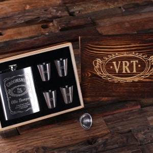 Personalized 7 oz Stainless Steel Metal Whiskey Scotch Flask & Glasses Unique Men Christmas Groomsmen, Man Cave, 21st Birthday Gift (025294)