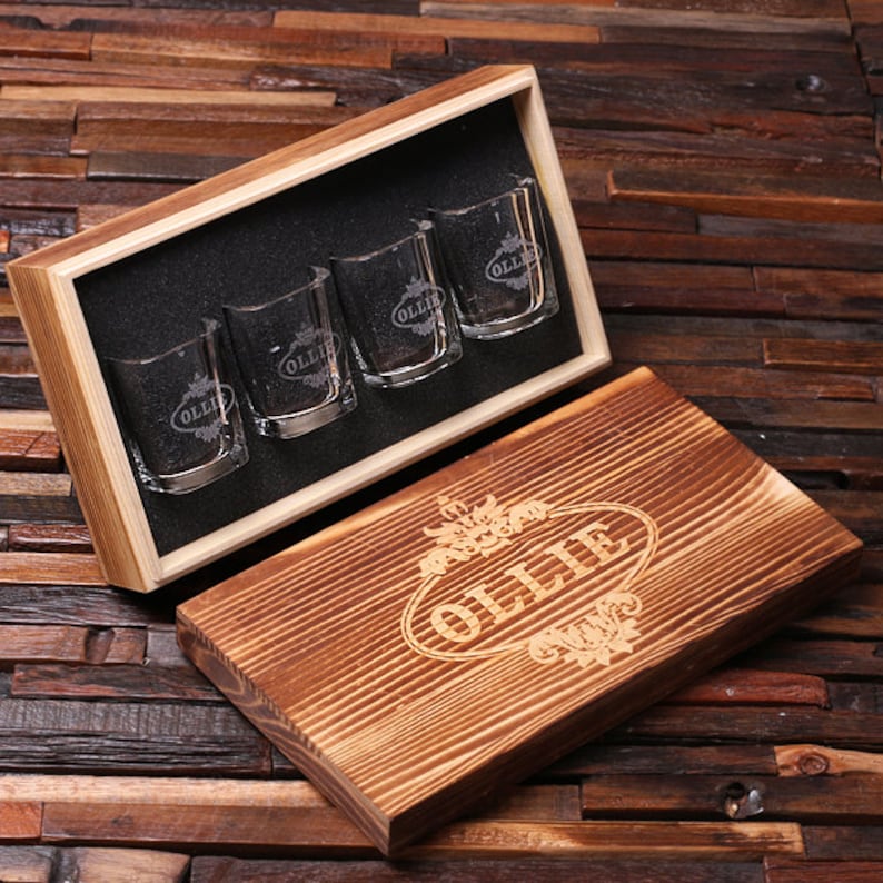 Personalized Shot Glasses 4 With Wood Box Groomsmen Best Etsy