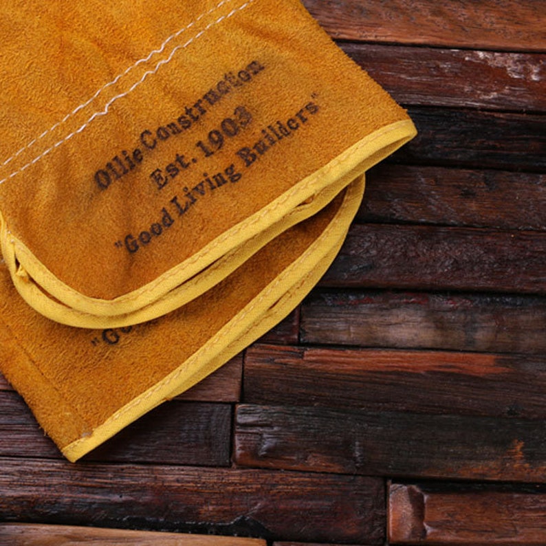 Personalized Leather Suede Gardening, Construction Worker Gloves Gift for Men 024427 image 4