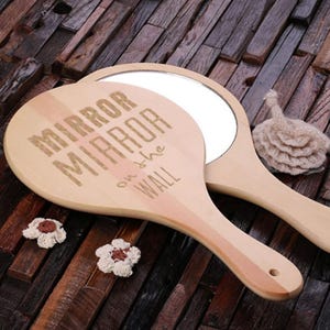 Personalized Wood Handheld Mirror Engraved and Monogrammed Gift for Girls and Teens (024624)