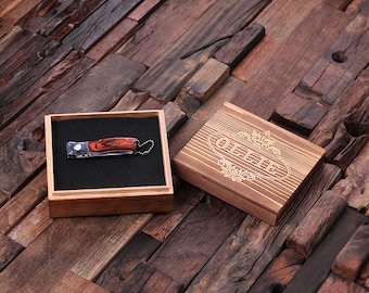 Personalized Wood Engraved Monogrammed Pocket Knife with Gift Box Groomsmen, Father's Day Gift For Men (024916)