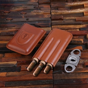 Personalized Cigar Travel Case 3-PC Gift Set with Cigar Cutters