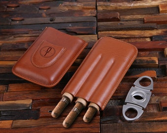 Personalized Cigar Travel Case 3-PC Gift Set with Cigar Cutters