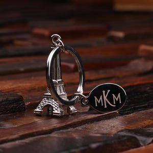 Personalized Monogrammed Eiffel Tower Key Chain for Women, Girlfriend, Birthday Mother&#39;s Day Gift Idea with Wood Gift Box