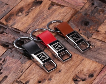 Personalized Round Leather Key Chain Monogrammed Groomsmen, Bridesmaid, Father's Day, Coworker Men's Gift Black, Brown, Red