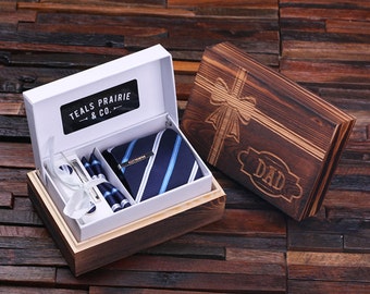 Father's Day Tie Set Box with Personallized Tie Clip and Wood Box Father's Day Limited Edition Gift