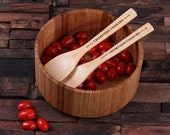 Personalized Wood Salad Bowl with Spoons Engraved and Monogrammed (024235)