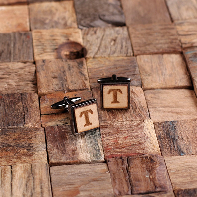 Best Man Father/'s Day Gift Silver Personalized Men/'s Classic Cuff Link Wood Inserts Monogrammed Engraved with Optional Gift Box Groomsmen