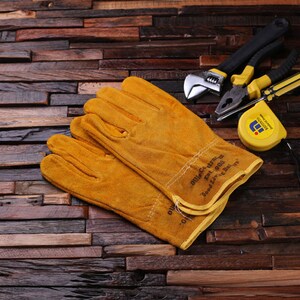 Personalized Leather Suede Gardening, Construction Worker Gloves Gift for Men 024427 image 2