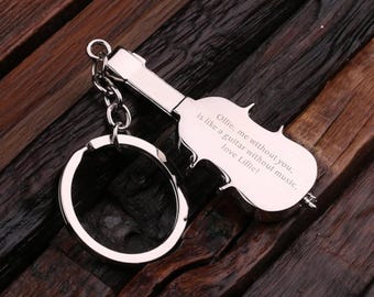 Personalized Monogrammed Violin Key Chain Men, Boyfriend, Birthday Father's Day Gift Idea with Wood Gift Box