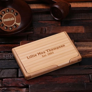 Porte-cartes de visite personnalisé en bois gravé de remise des diplômes, cadeau de Noël pour lui et elle