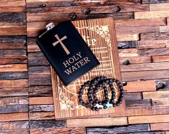 Holy Water Flask and Cross Bracelet, Christian Humor Gift, Gift for Christian Boyfriend, Gift for Christian Older Brother, Gift of Pastor