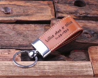 Personalized Leather Engraved Key Chain Key Ring Handsome Groomsmen, Corporate or Promotional Gift