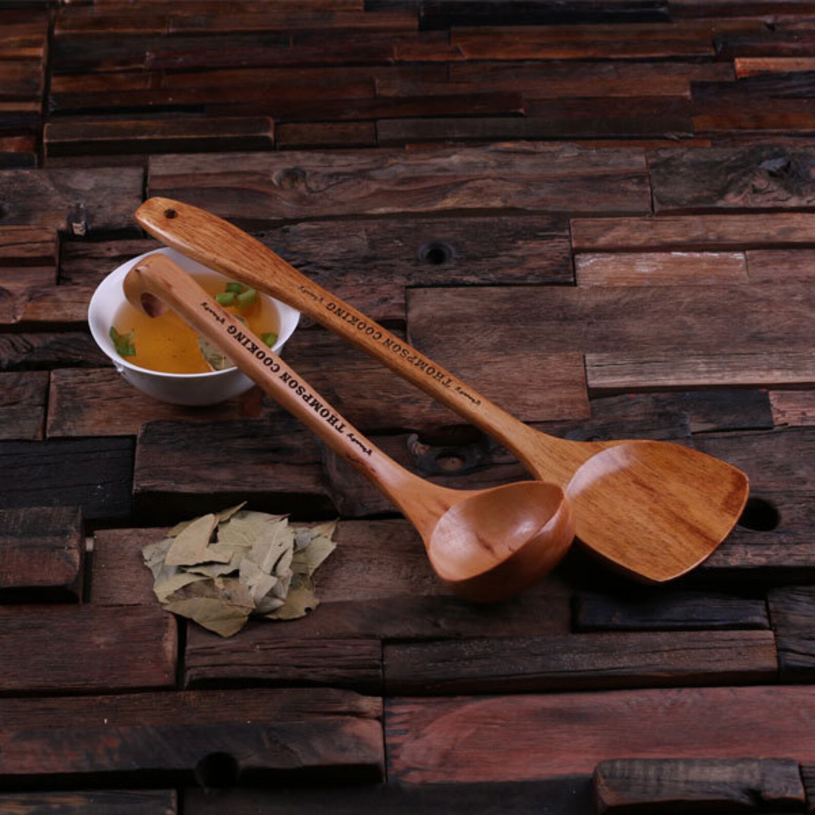 Engraved Wooden Bamboo Soup Spoon and Spatula Monogrammed Etsy