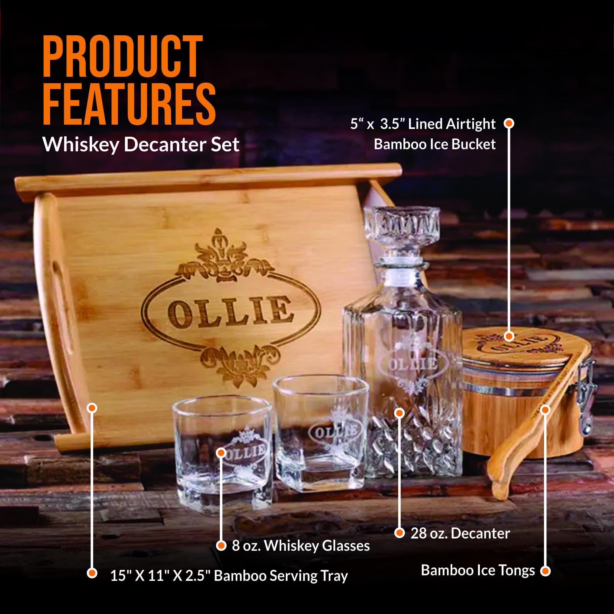 Whiskey Decanter Set With Glasses Wood Tray and Ice Bucket - Etsy