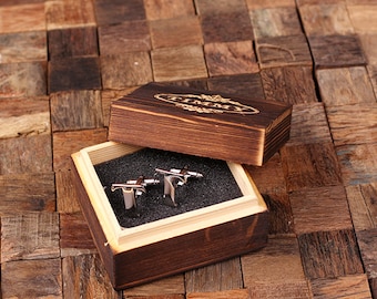 Initial "T" Men's Classic Cuff Link with Wood Box