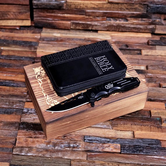 Custom Boy KJV Mini Pocket Bible & Engraved Pocketknife, Christian Son Gift, Christian Boy Teenager Gift, Custom Teen Bible, Grandson Gift