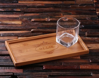 Personalized Engraved Monogrammed Bamboo Drink Serving Tray