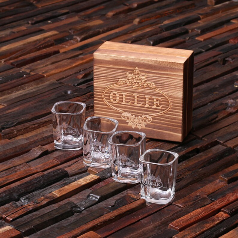 Personalized Shot Glasses 4 With Wood Box Groomsmen Best Etsy