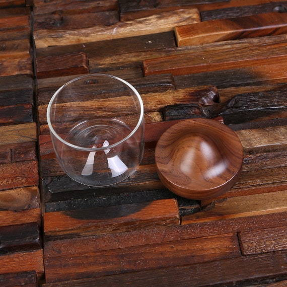Tumbler Glass with Wooden Coaster Base - Black Walnut