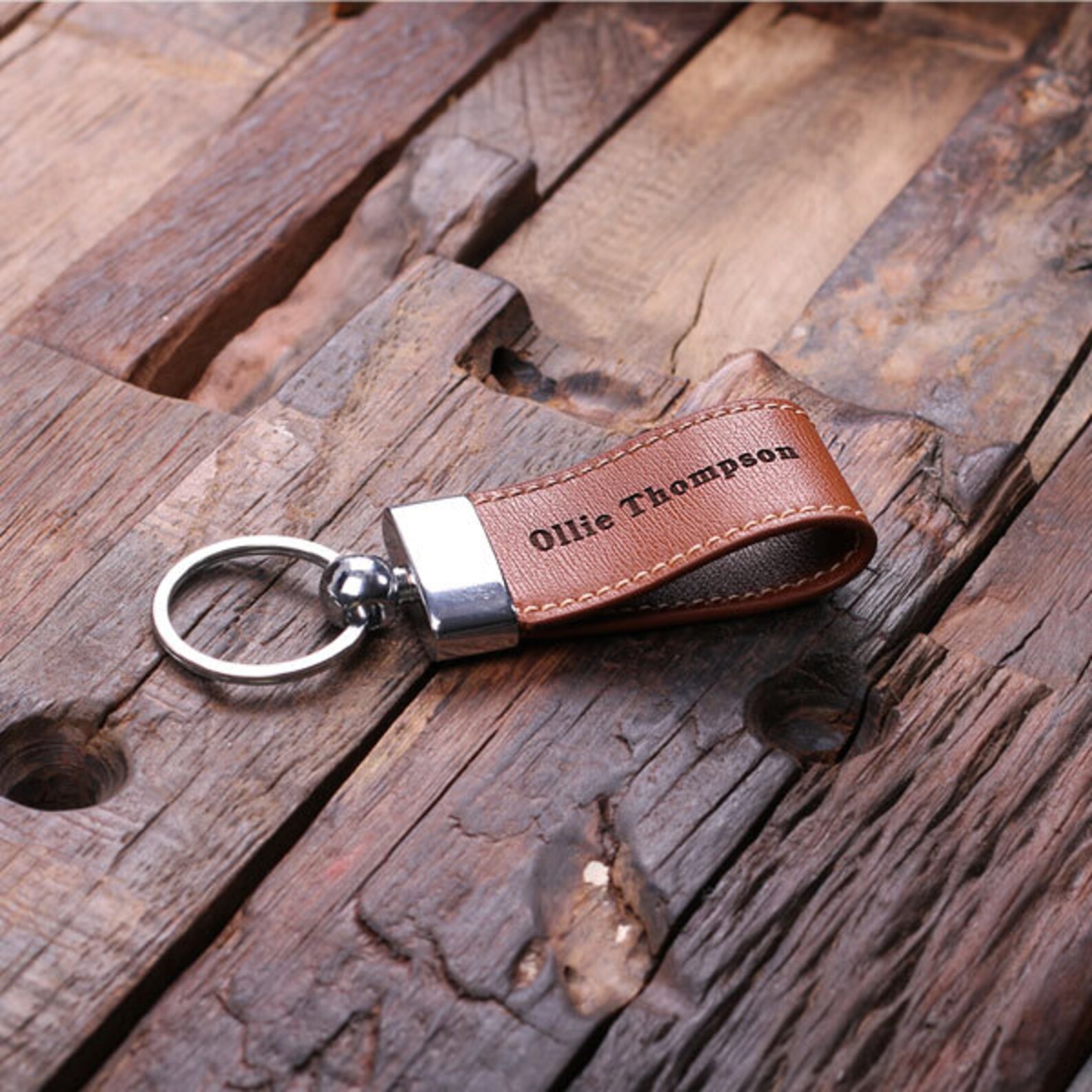 Personalized Leather Engraved Key Chain Key Ring With Wood Box Etsy