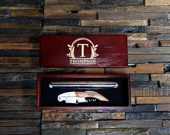 Cigar Holder & Wine Opener Gift Set Custom Wood Box Men's Gift for Father's Day, Father of the Bride or Groom, Husband Birthday Father's Day