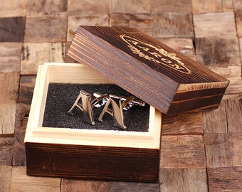 Initial "A" Classic Cuff Link with Wood Box