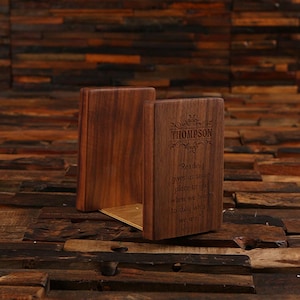 Personalized Black Walnut Wood & Gold Brass Engraved Bookend Gift Set ...