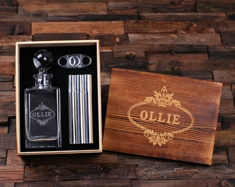 Whiskey Decanter, Metal Flask Cigar Case Holder