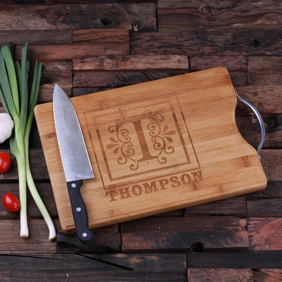 Wood Cutting Chopping Board With Steel Handle Grip 