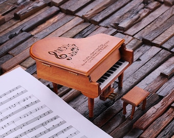 Cherry Wood, Black, White Piano Music and Jewlery Box Customized Engraved Wood Miniature Monogrammed Baby Piano Holiday Gift Personalized