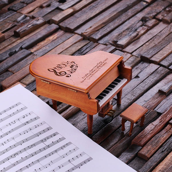 Cherry Wood, Black, White Piano Music and Jewlery Box Customized Engraved Wood Miniature Monogrammed Baby Piano Holiday Gift Personalized