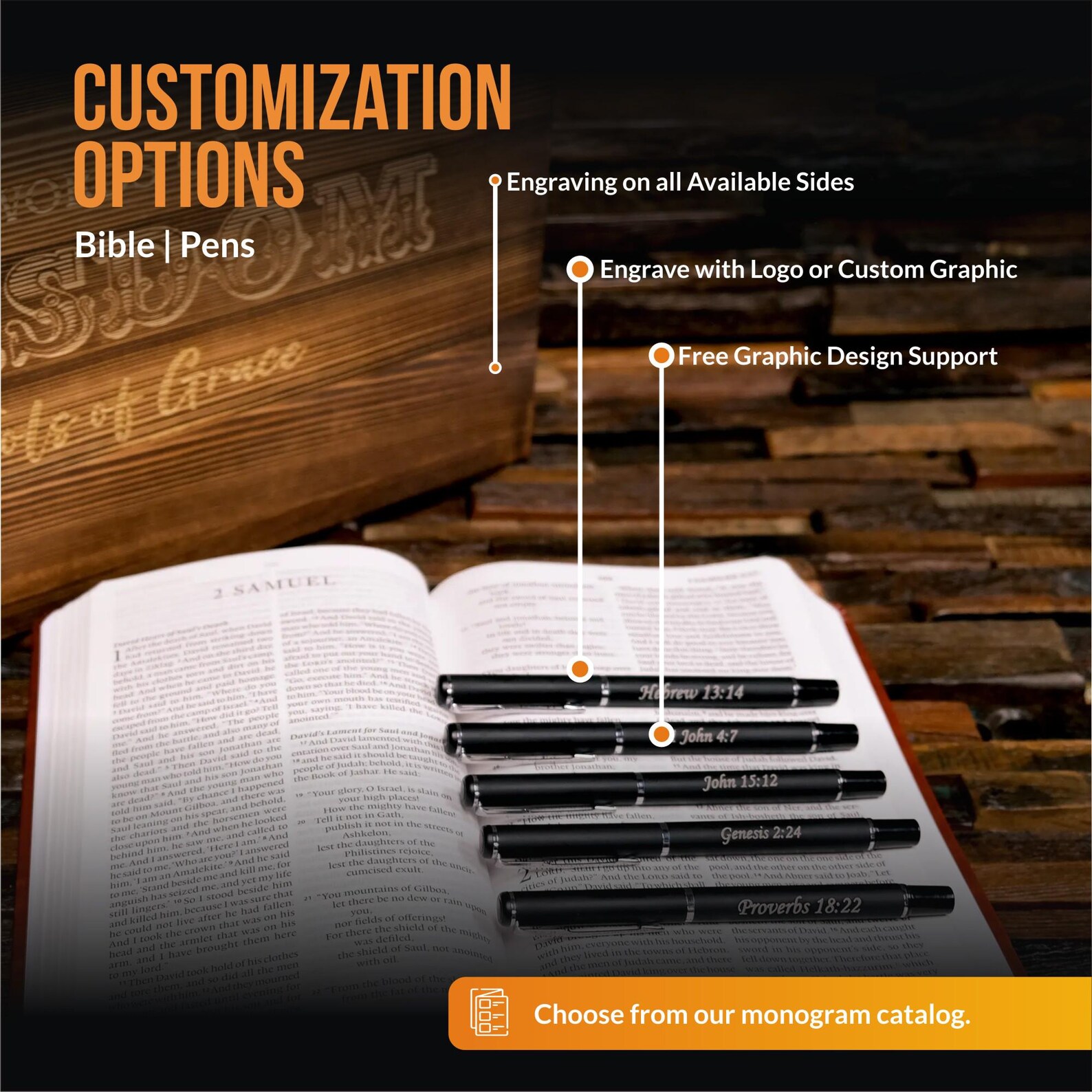 Custom Leather ESV Bible With Scriptures Verses Pens and Keepsake Wood ...
